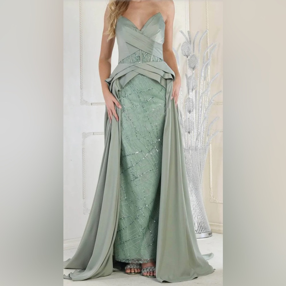 May Queen Sage Green Strapless Gown